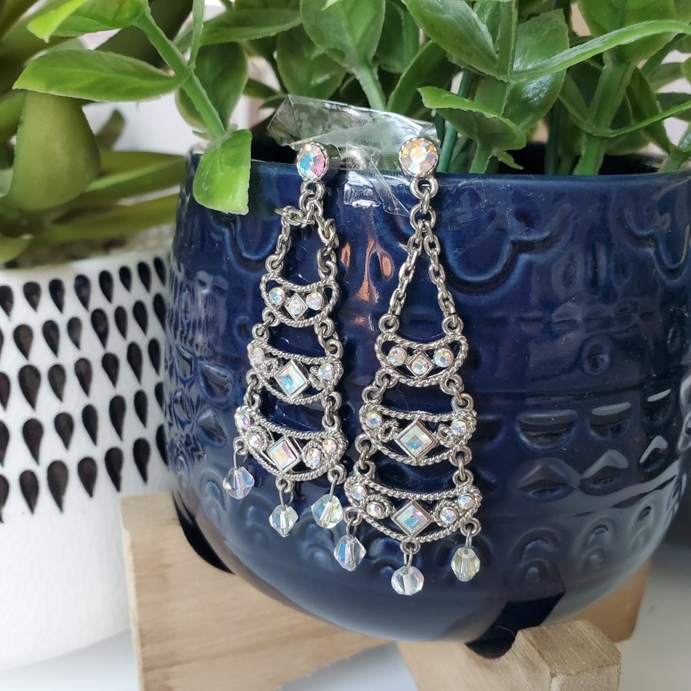 Jewelry I Iridescent Silver Chandelier Crystal Earrings 2" Drop Lightwei…